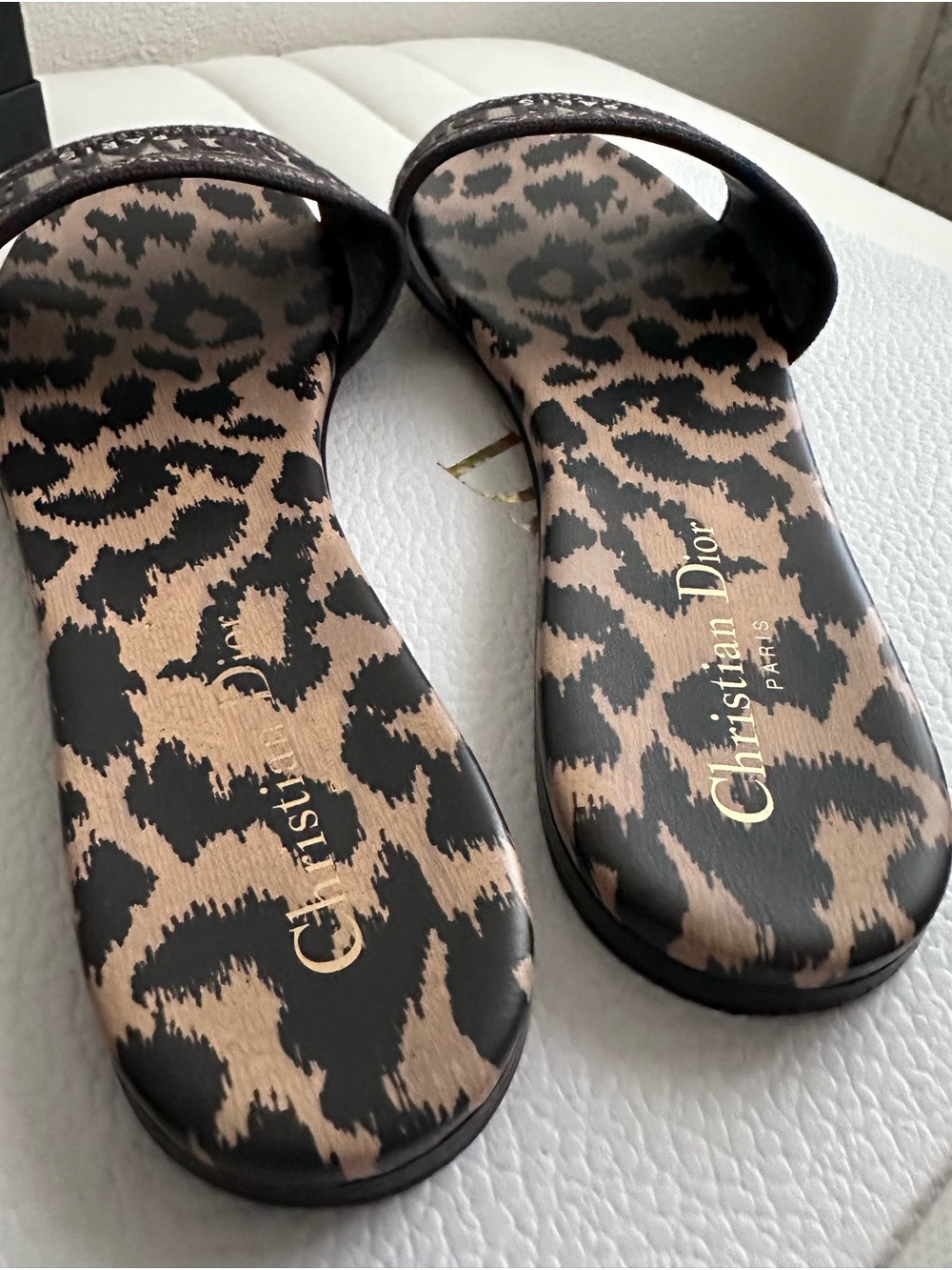 Dior Leopard Print Slide Sandals in Black and Beige - Picture 3 of 4